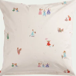 Housse de couette enfant 140x200cm et 1 taie d'oreiller 63x63cm motif princesse en coton - blanc