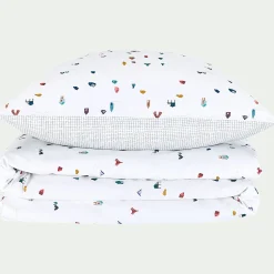 Housse de couette enfant 120x140cm et 1 taie d'oreiller 35x45cm - motifs cabanes