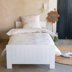 Housse de couette enfant 140x200cm et 1 taie d'oreiller 63x63cm motif floral en coton - beige ficelle