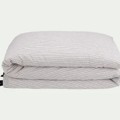 Housse de couette 240x220cm en coton lavé à motif rayures - blanc
