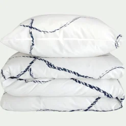 Housse de couette 260x240cm et 2 taies d'oreiller 63x63cm en coton flammé lavé - blanc