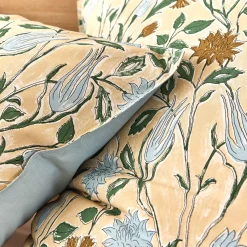 Housse de couette 240x220cm et 2 taies d'oreiller 63x63cm en percale de coton motif floral - bleu