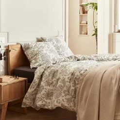 Housse de couette 240x220cm et 2 taies d'oreiller 63x63cm en percale de coton motif floral - blanc