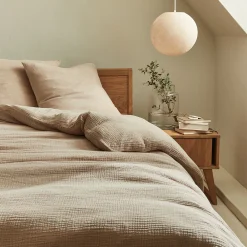 Housse de couette 240x220cm et 2 taies d'oreiller 63x63cm en double gaze de coton - beige alpilles