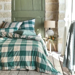 Housse de couette 240x220cm et 2 taies d'oreiller 63x63cm en coton lavé - vert