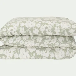 Housse de couette 240x220cm et 2 taies d'oreiller 63x63cm en coton motif floral - vert