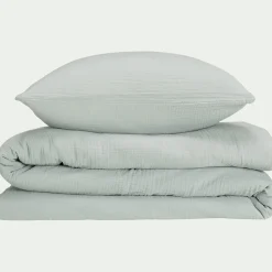 Housse de couette 240x220cm et 2 taies d'oreiller 63x63cm en double gaze de coton - bleu littoral