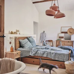 Housse de couette 240x220cm et 2 taies d'oreiller 63x63cm en coton lavé - bleu