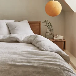 Housse de couette 260x240cm et 2 taies d'oreiller 63x63cm en double gaze de coton - blanc