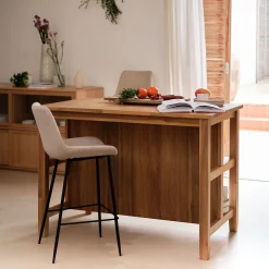 Ilot central de cuisine avec rangement en acacia L125cm - bois foncé