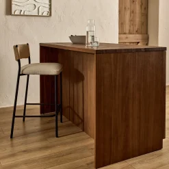 Ilot central de cuisine avec rangement en acacia L140cm - bois foncé