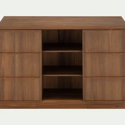 Ilot central de cuisine avec rangement en acacia L140cm - bois foncé