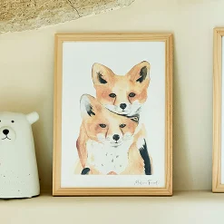 Image aquarelle encadrée famille de renards - A4