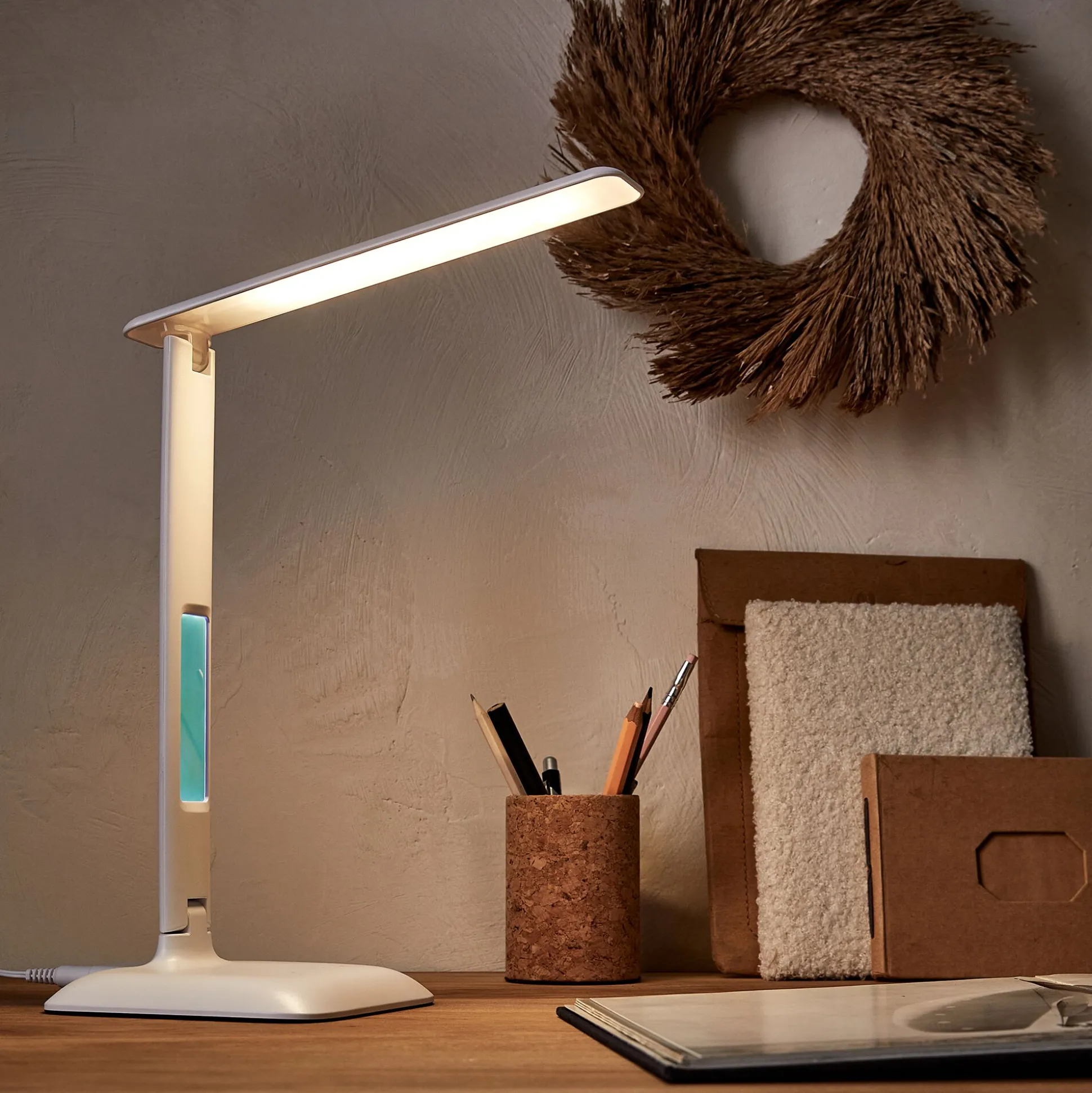Lampe à clapet tactile avec écran - blanc H33,5cm