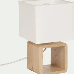 Lampe à poser carrée en bois et en coton H25cm - blanc