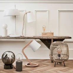 Lampe à poser en bois et coton H43cm E14