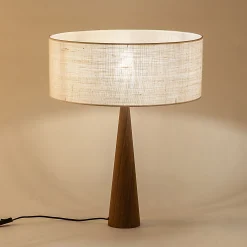 Lampe à poser en métal effet bois et coton - blanc écru D50cm
