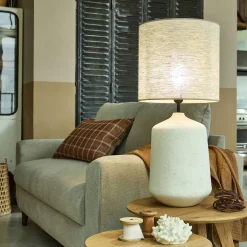 Lampe à poser électrifiée en céramique et coton D38cm - beige