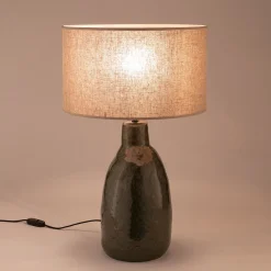 Lampe à poser électrifiée en céramique et coton H62cm - vert