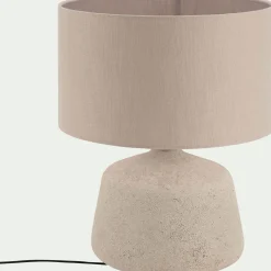 Lampe à poser électrifiée en céramique et coton D35cm - beige sable
