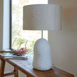 Lampe à poser électrifiée en céramique et lin H55cm - blanc