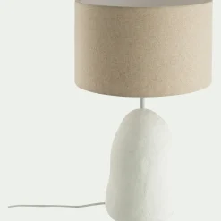 Lampe à poser électrifiée en céramique et lin H55cm - blanc