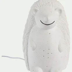 Lampe à poser électrifiée forme hérisson en porcelaine H19,8cm - blanc