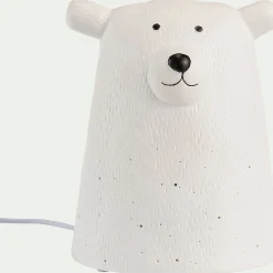 Lampe à poser électrifiée forme ours en porcelaine H16,2cm - blanc