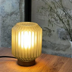 Lampe de table en verre et acier H17cm - gris