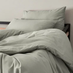 Linge de lit uni en coton - vert olivier