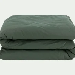 Linge de lit uni en coton - vert cèdre