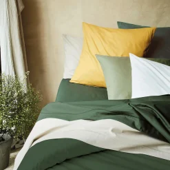 Linge de lit uni en coton - vert cèdre