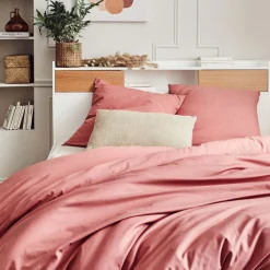 Linge de lit uni en coton - rouge ricin