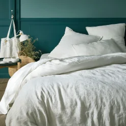 Linge de lit uni en lin lavé - blanc capelan