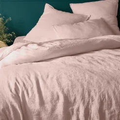 Linge de lit uni en lin lavé - rose rosa