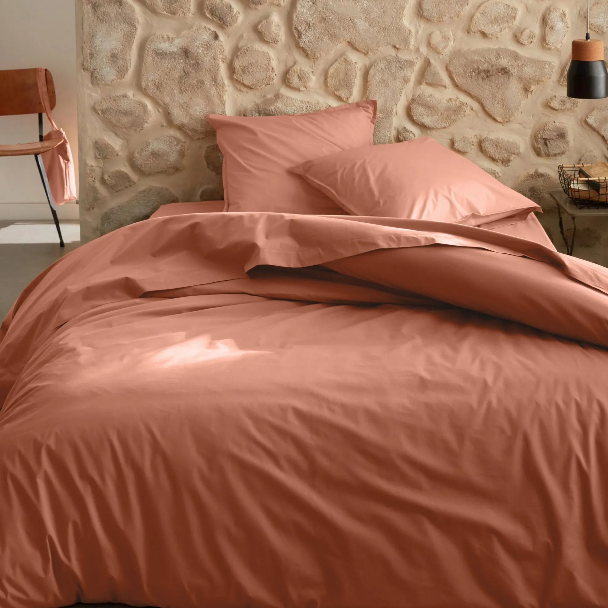 Linge de lit uni en percale de coton - brun rustrel