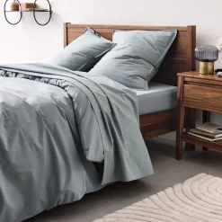 Linge de lit uni en percale - bleu calaluna