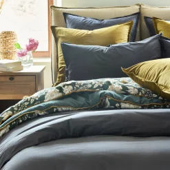 Linge de lit uni en percale de coton - gris ardoise