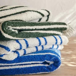 Linge de toilette à rayures en coton - vert