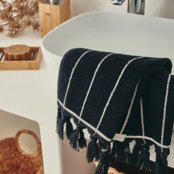Linge de toilette rayé en coton - noir