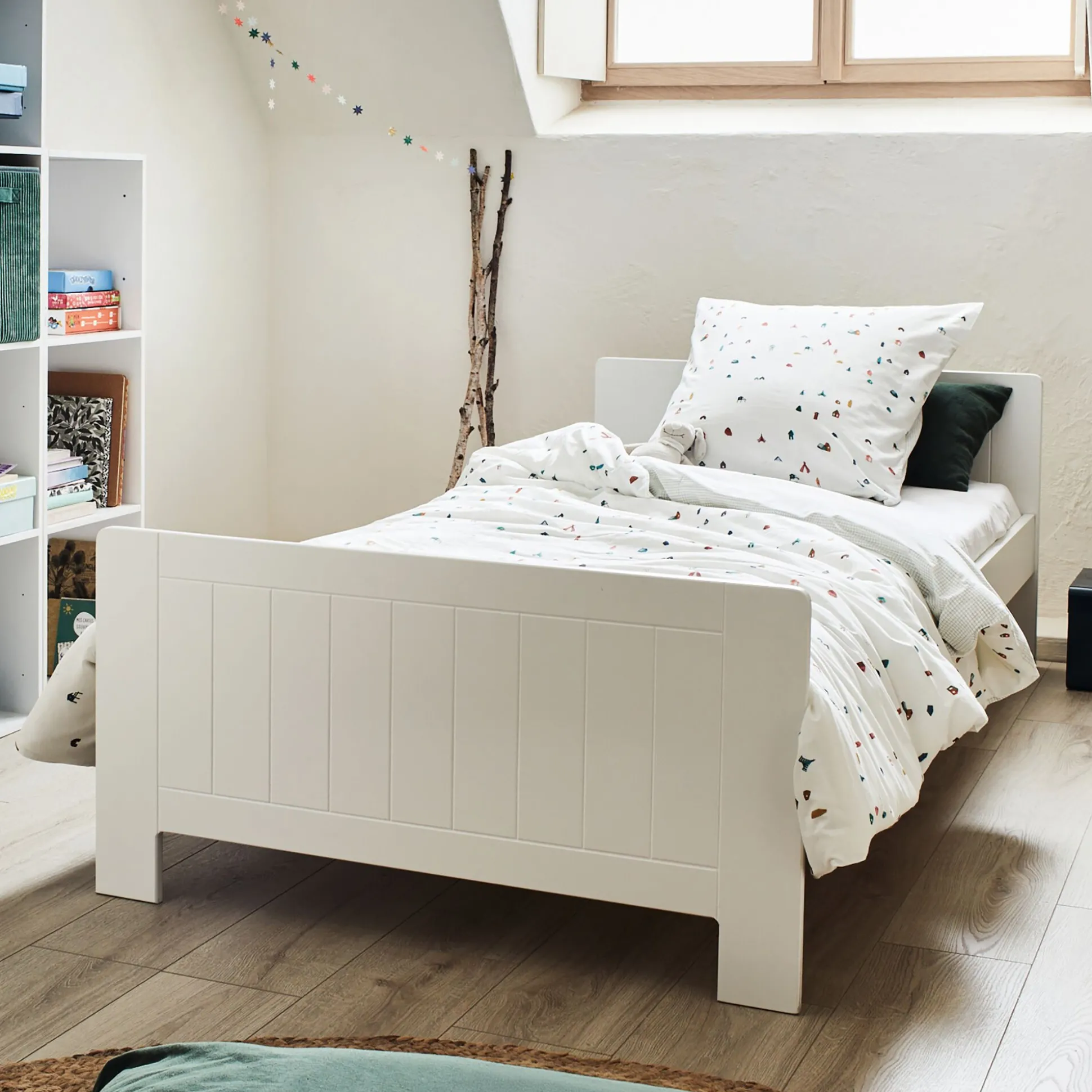 Lit 1 place enfant en bois 90x200cm - blanc