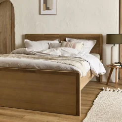 Lit 2 places avec tête de lit en acacia 160x200cm - bois clair