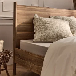 Lit 2 places avec tête de lit en bois d'acacia massif 160x200cm - bois clair