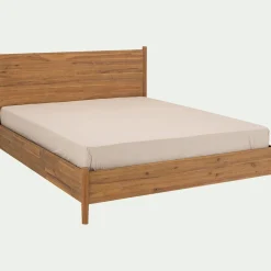 Lit 2 places avec tête de lit en bois d'acacia massif 160x200cm - bois clair