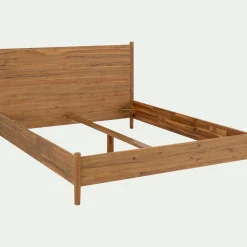Lit 2 places avec tête de lit en bois d'acacia massif 160x200cm - bois clair