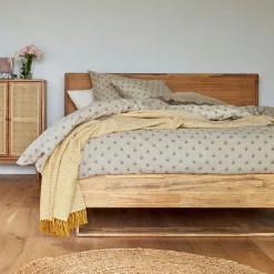 Lit 2 places avec tête de lit en bois d'acacia 160x200cm - bois clair