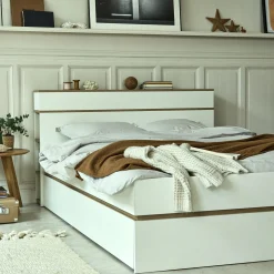 Lit 2 places avec tête de lit en bois 160x200cm - blanc