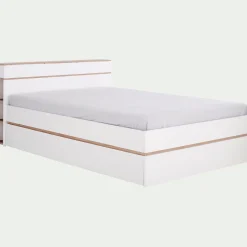 Lit 2 places avec tête de lit en bois 160x200cm - blanc