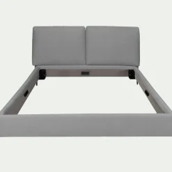 Lit 2 places avec tête de lit en tissu doux 140x200cm - gris borie