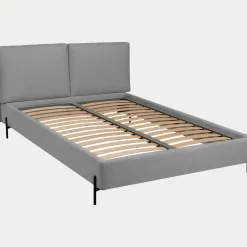 Lit 2 places avec tête de lit en tissu doux 140x200cm - gris borie